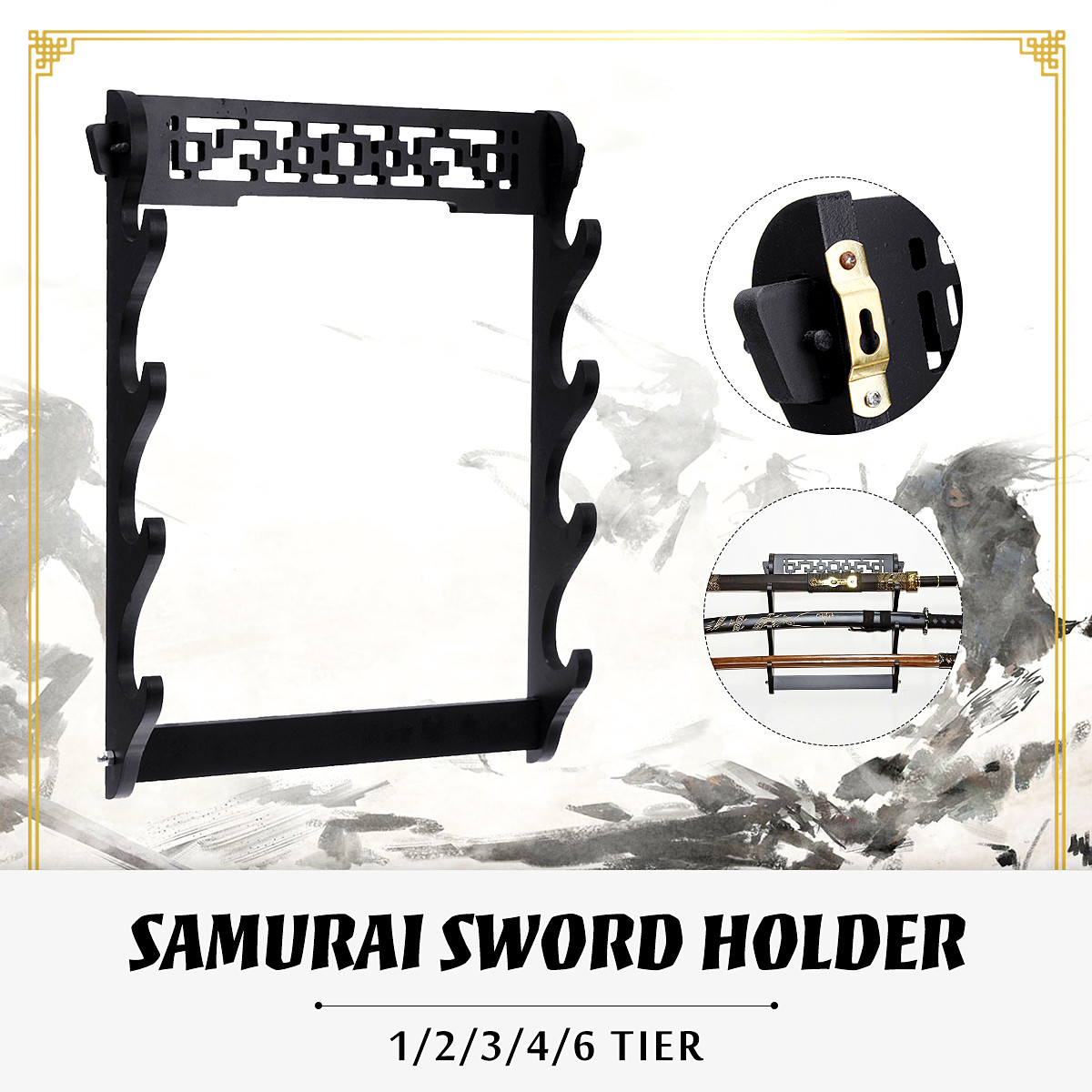 1-6-Tiers-Katana-Wakizashi-Holder-Wall-Mount-Bracket-Rack-Display-Hanger-Tool-Holder-1568490-2