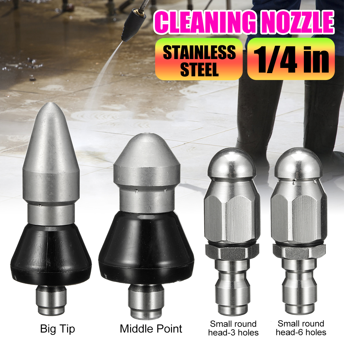 1-Front-6-Rear-Cleaning-Nozzle-14quot-Pressure-Washer-Drain-Stainless-Steel-Sewer-1634905-1