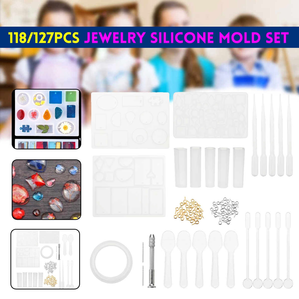 118127Pcs-Bangle-Pendant-Jewelry-Silicone-Mold-Set-Resin-Casting-Mold-Craft-DIY-1677398-1