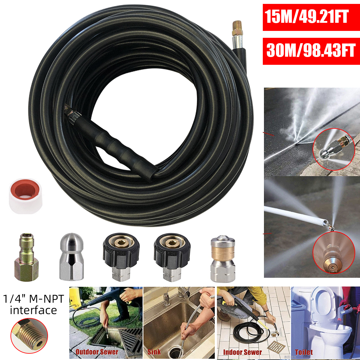 1530M-14quot-M-NPT-Hose-Sewer-Line-and-Drain-Jetter-Kit-WSewer-NozzleAdapter-1716864-1