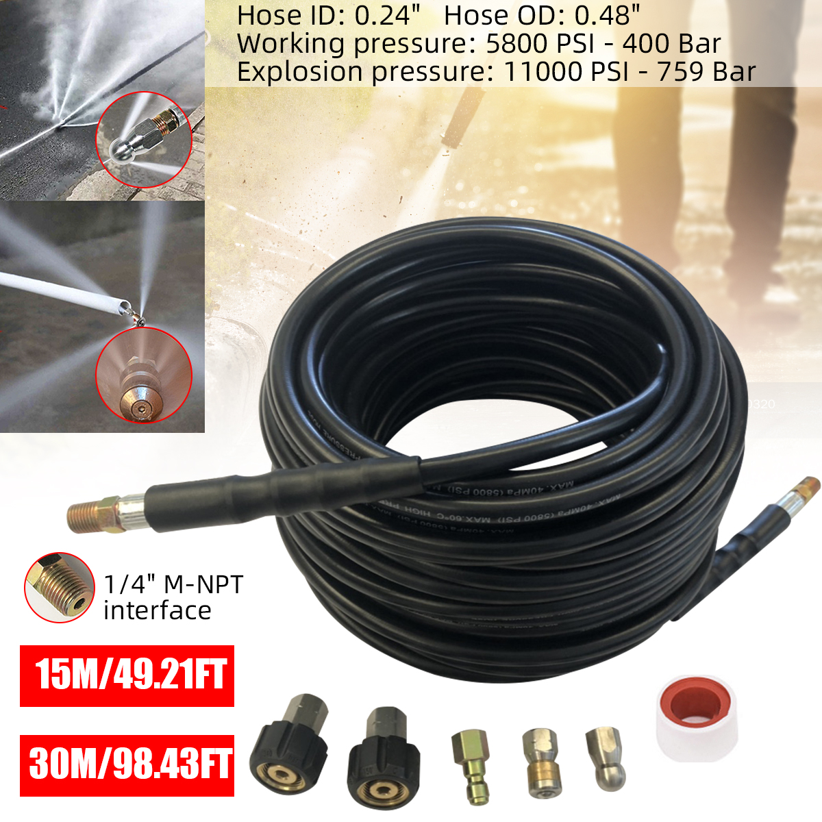 1530M-14quot-M-NPT-Hose-Sewer-Line-and-Drain-Jetter-Kit-WSewer-NozzleAdapter-1716864-2