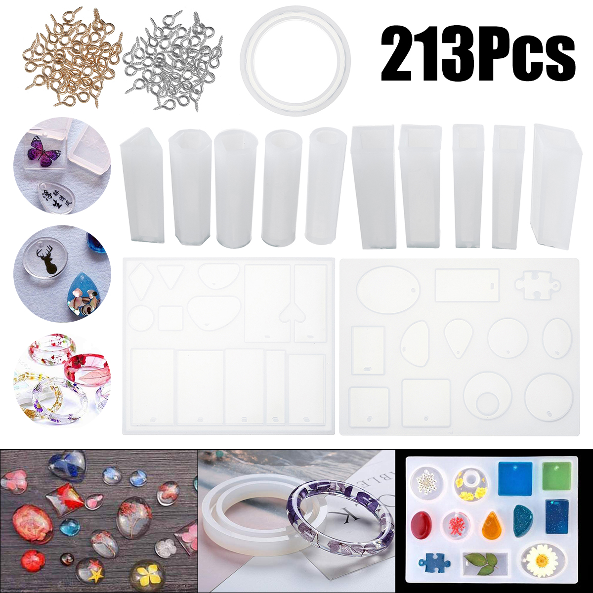 213Pcs-Jewelry-Hand-Making-Tools-Crafts-Screws-Cameo-Pendants-Resin-Molds-1663026-1