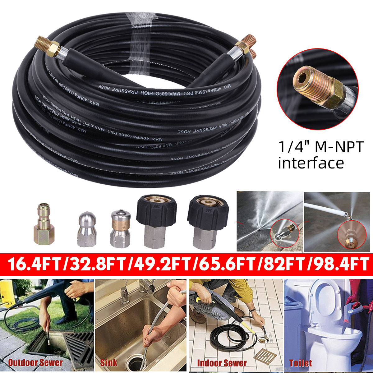 5-30m-14quot-M-NPT-Hose-Sewer-Line-And-Drain-Jetter-Kit-W-Sewer-Nozzle--Adapter-1717545-1