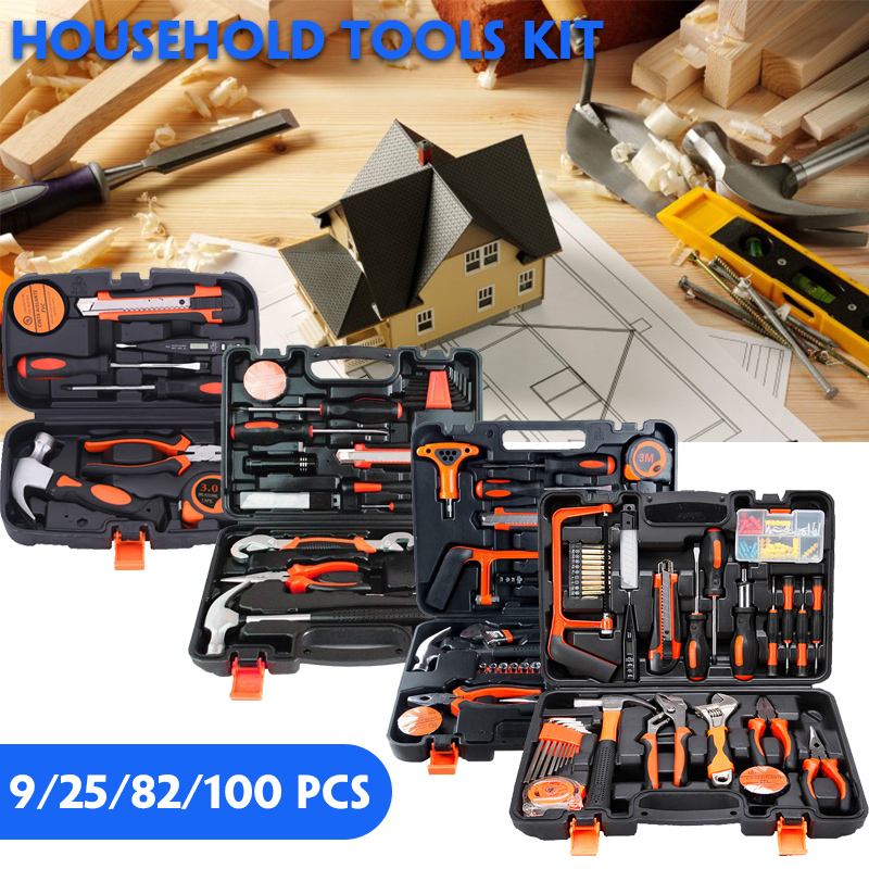 92582100-Pcs-Household-Repair-Tool-Kit-Set-Hammer-Ruler-Hand-Tool-Kit-With-Plastic-Toolbox-1762283-1