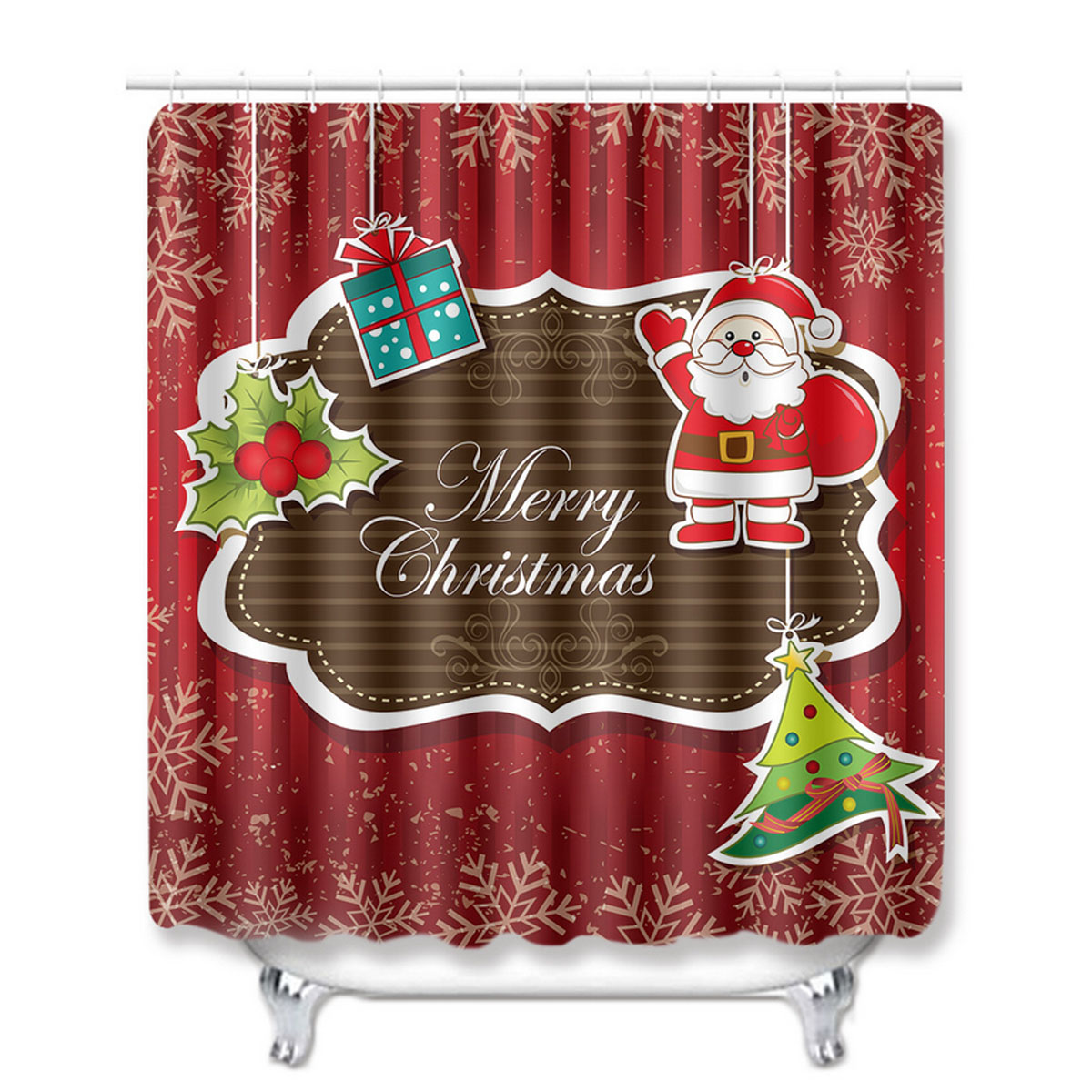 Christmas-Santa-Claus-Waterproof-Shower-Curtain-Set-Bath-Mat-Set-Toilet-Cover-1591262-3