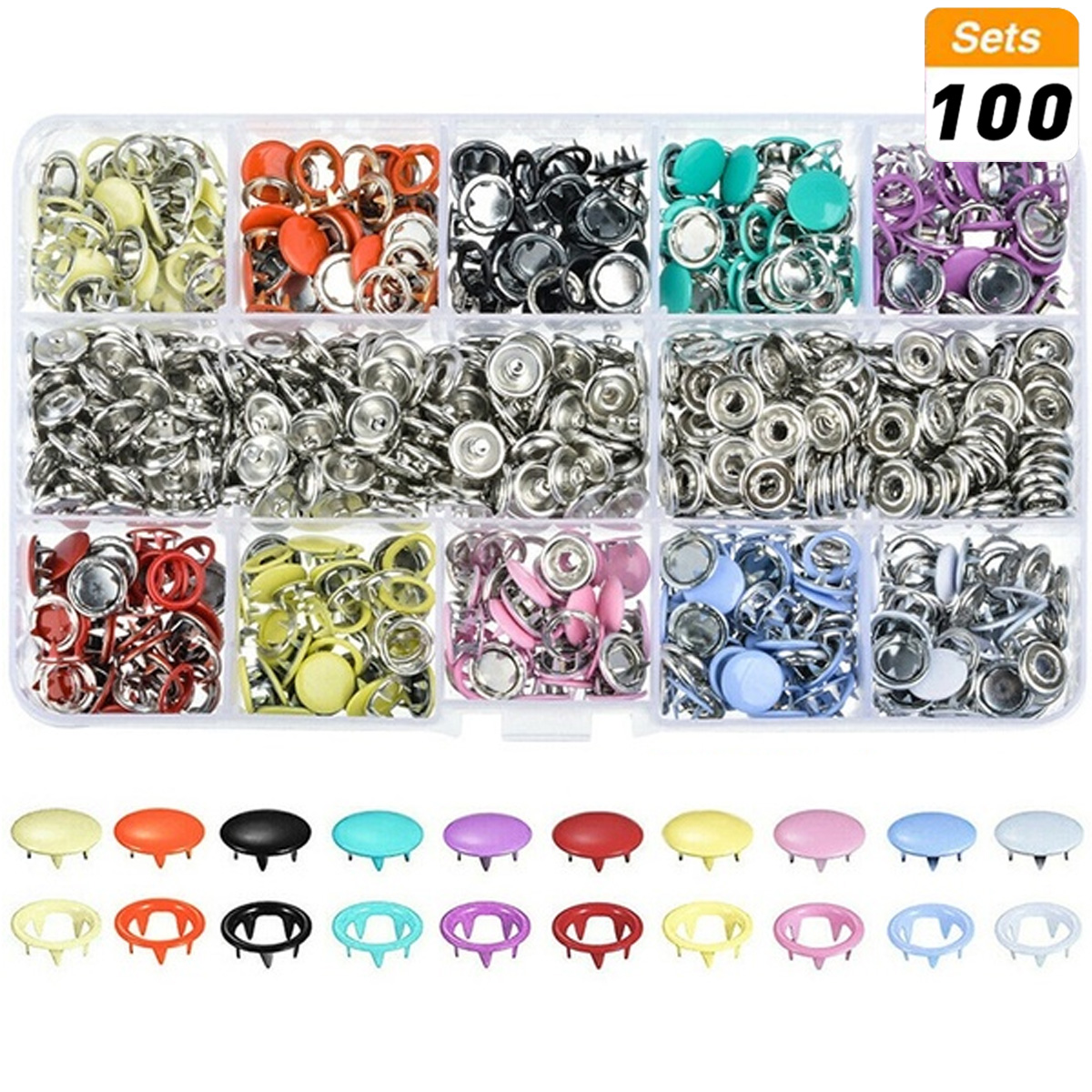 100200-Sets-DIY-Press-Studs-Tools-Kit-Assorted-Colors-Snap-Metal-Sewing-Buttons-1618875-1