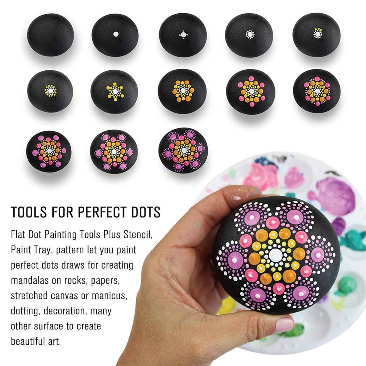 15pcs-Mandala-Dotting-Painting-Rocks-Drawing-Pen-Stencil-Paint-Tray-Tools-Kit-DIY-1448927-3