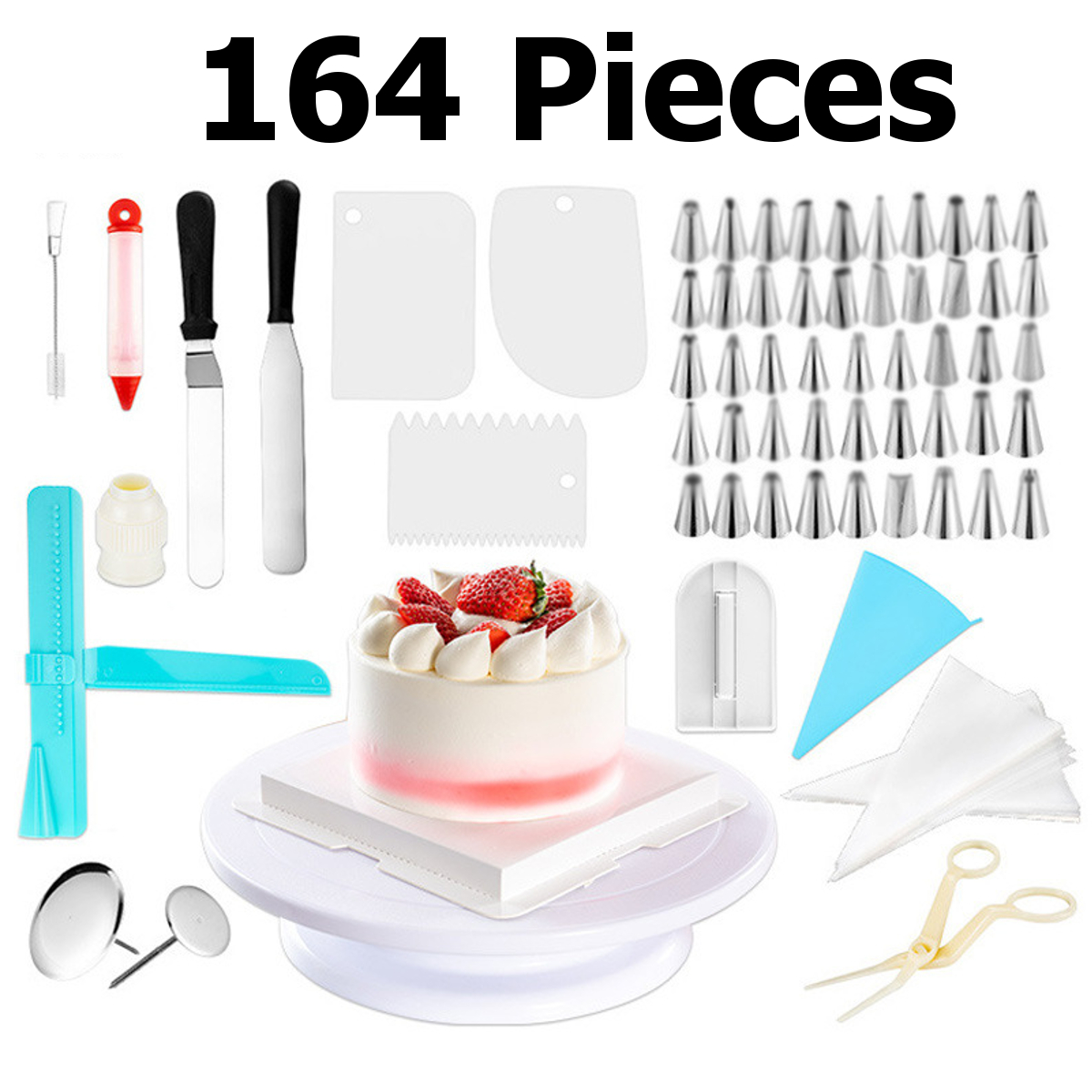 164Pcs-DIY-Cake-Decor-Kit-Tools-Baking-Supplies-Turntable-Sets-Spatula-Stand-Kits-1798162-2