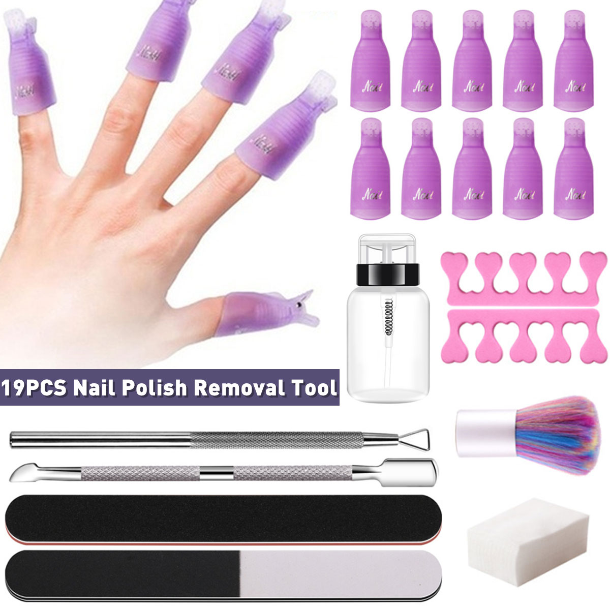 19PCS-Nail-Polish-Removal-Tool-Soak-Off-Cap-Clip-UV-Gel-Polish-Remover-Wrap-1719721-1