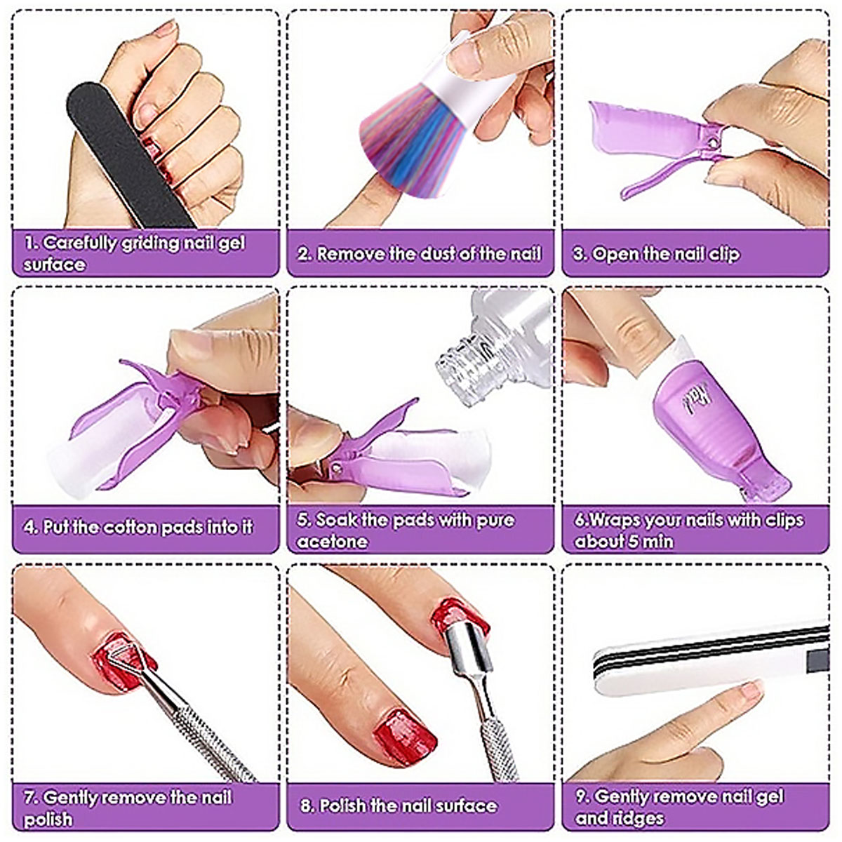 19PCS-Nail-Polish-Removal-Tool-Soak-Off-Cap-Clip-UV-Gel-Polish-Remover-Wrap-1719721-12