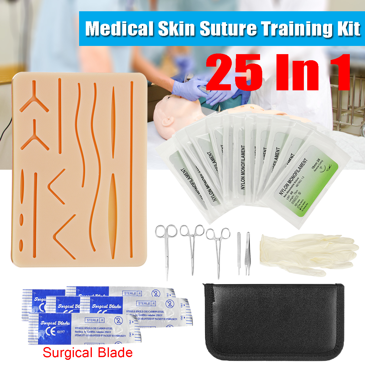 25-In-1-Skin-Suture-Surgical-Training-Kit-Silicone-Pad-Needle-Scissors-Tools-Kit-1417313-1