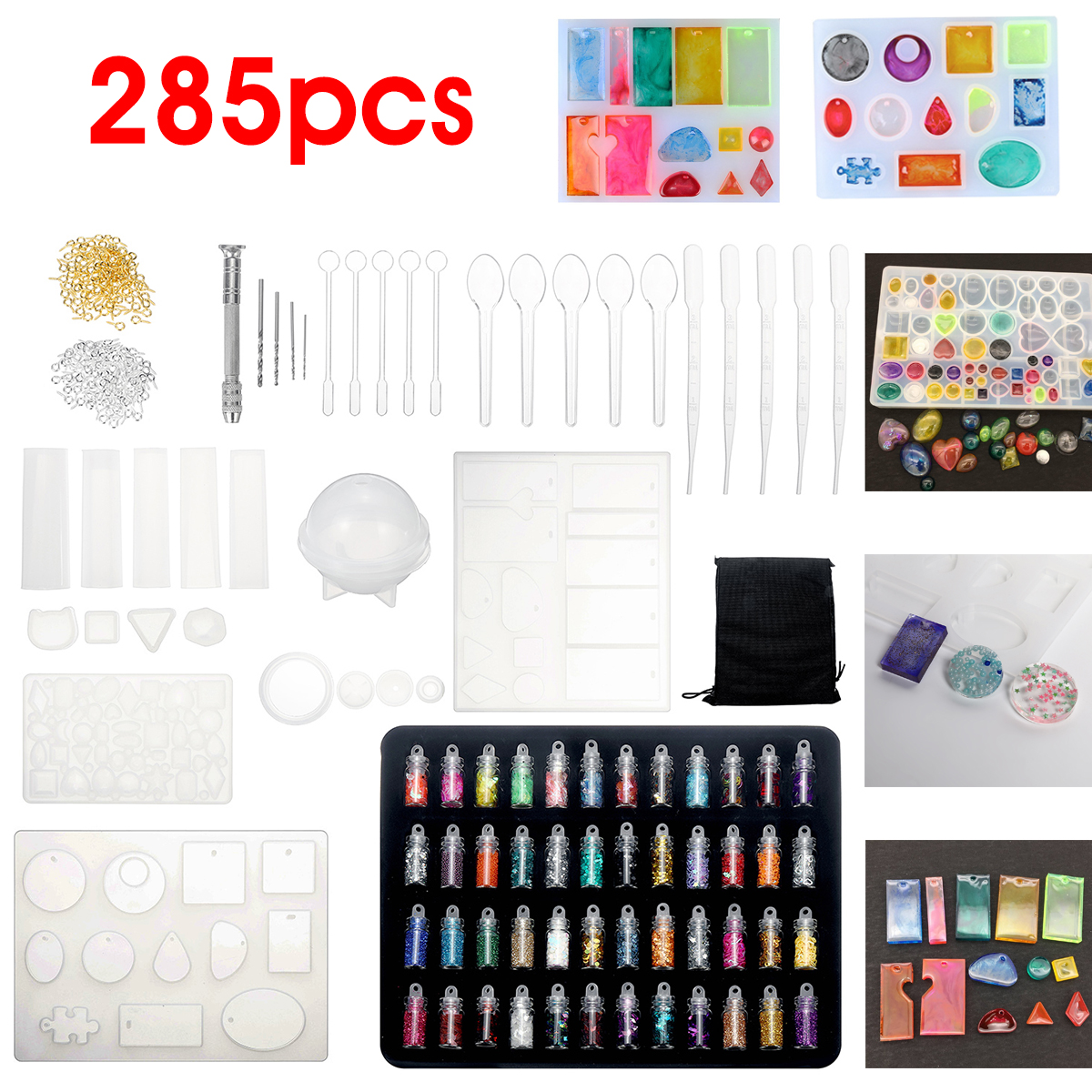 285Pcs-Resin-Casting-Molds-Kit-Silicone-Making-Jewelry-DIY-Pendant-Craft-Mould-Tools-Kit-1808480-1
