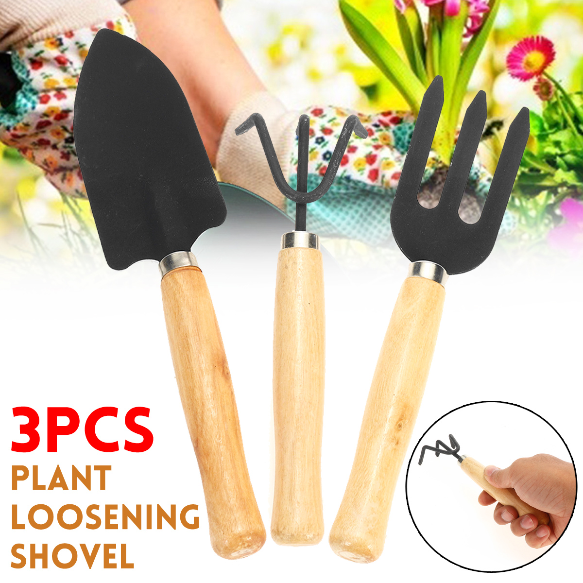 3Pcs-Gardening-Hand-Tools-Set-Plant-Rake-Trowel-Shovel-Loosening-Soil-Planting-Tools-1720938-1