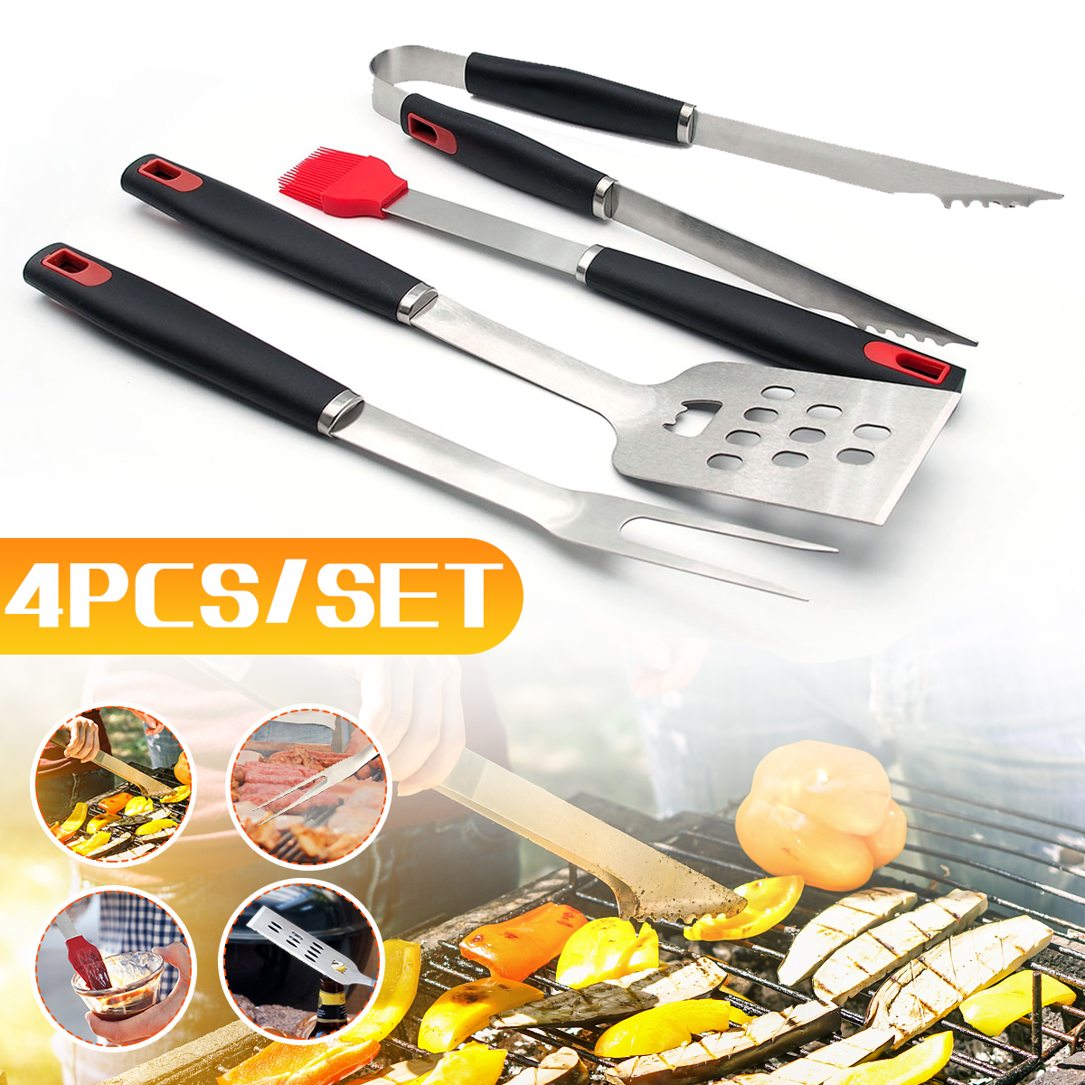 4PCS-BBQ-Stainless-Steel-Barbecue-Utensils-Kit-Outdoor-Grill-Tools-Brush-Tong-Tools-Kit-1708219-1