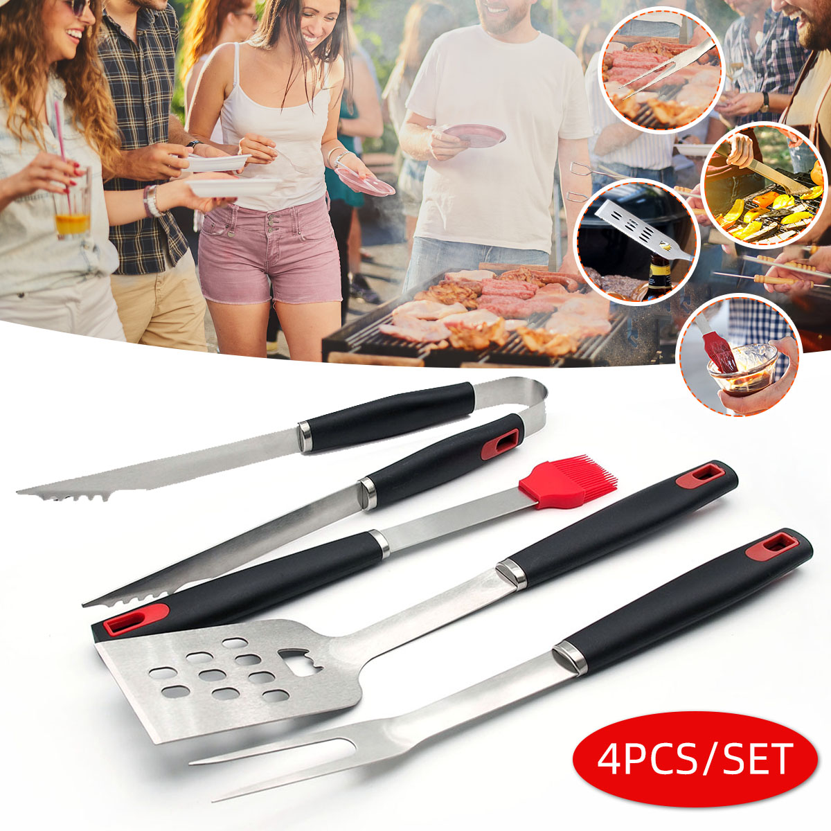 4PCS-BBQ-Stainless-Steel-Barbecue-Utensils-Kit-Outdoor-Grill-Tools-Brush-Tong-Tools-Kit-1708219-2