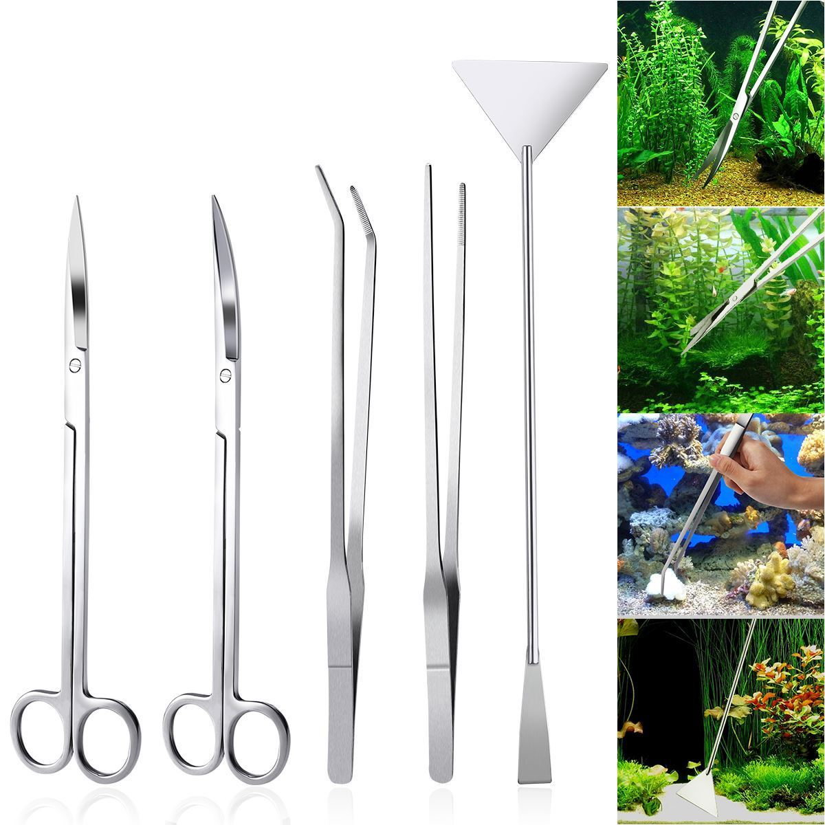 5Pcs-Stainless-Steel-Aquarium-Aquascaping-Tank-Aquatic-Plant-Fish-Cutter-Tweezers-Tool-with-Pouch-1378932-6