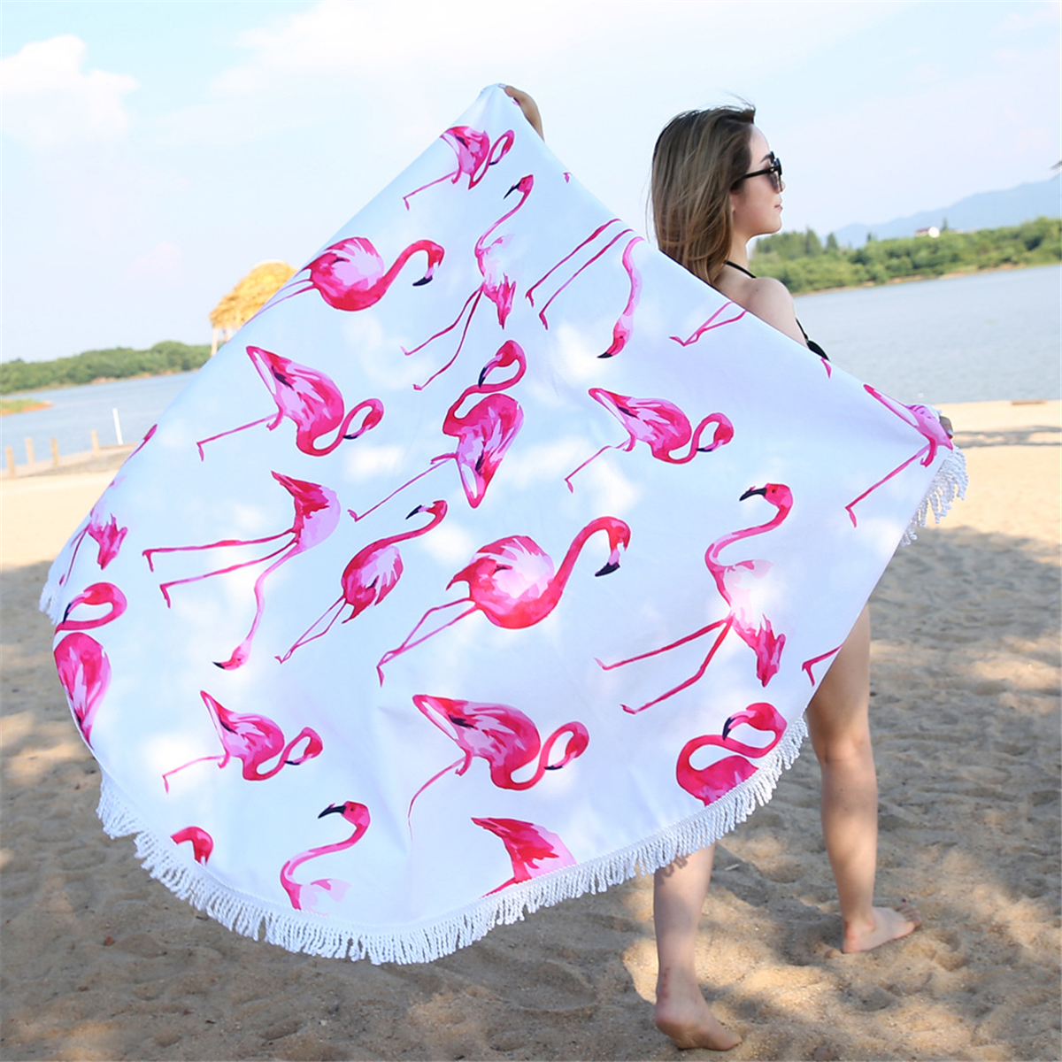 Fashion-Flamingo-450G-Round-Beach-Towel-With-Tassels-Microfiber-150cm-Picnic-Blanket-Beach-Cover-Up-1295953-7