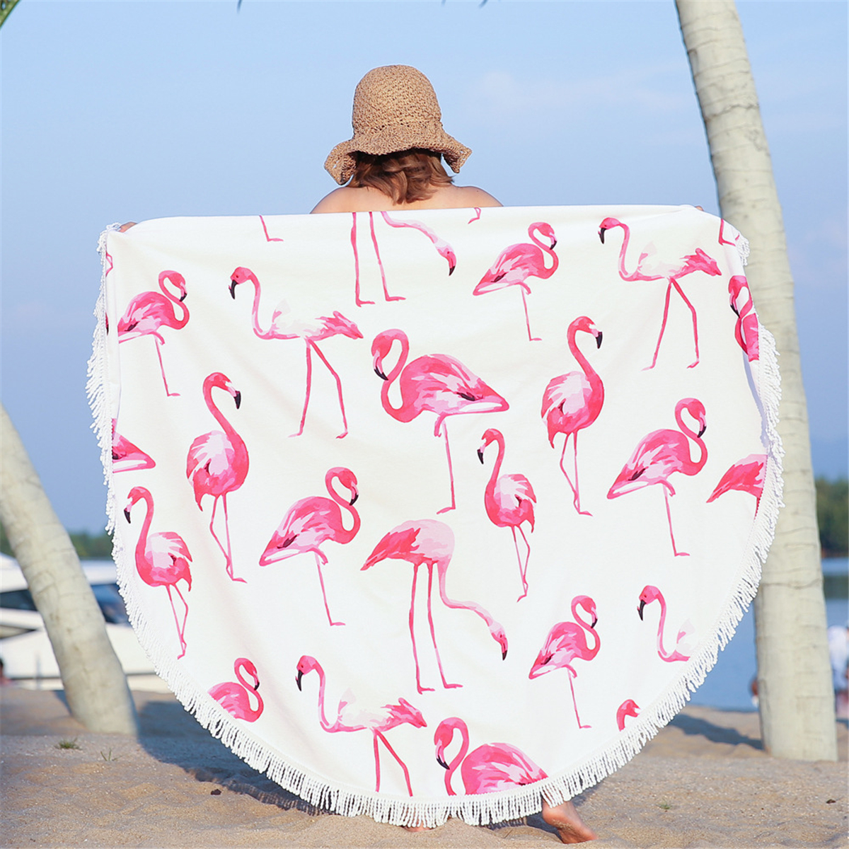 Fashion-Flamingo-450G-Round-Beach-Towel-With-Tassels-Microfiber-150cm-Picnic-Blanket-Beach-Cover-Up-1295953-8
