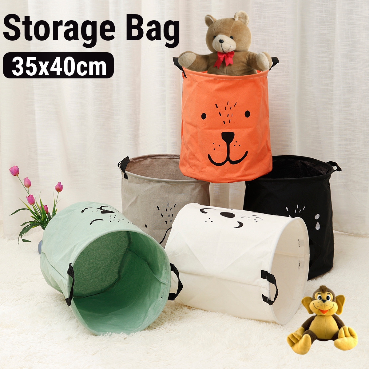 35x40CM-Cotton-PE-Foldable-Storage-Laundry-Hamper-Clothes-Basket-Waterproof-Toy-Hamper-1698566-1