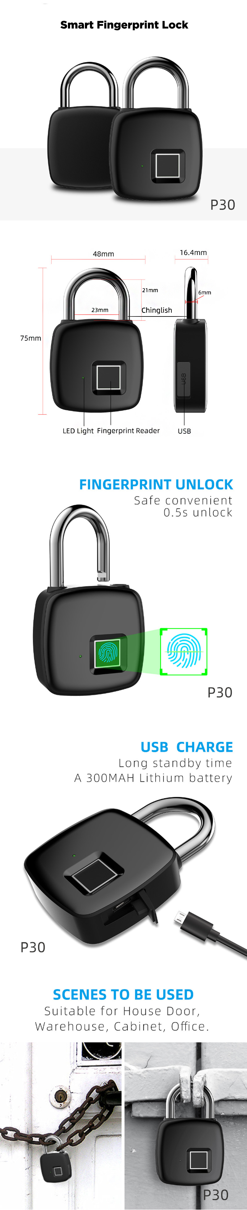 Anytek-P30-Smart-Fingerprint-Lock-300mAh-USB-Charging-10-Sets-Fingerprints-Anti-theft-Lock-1598323-1