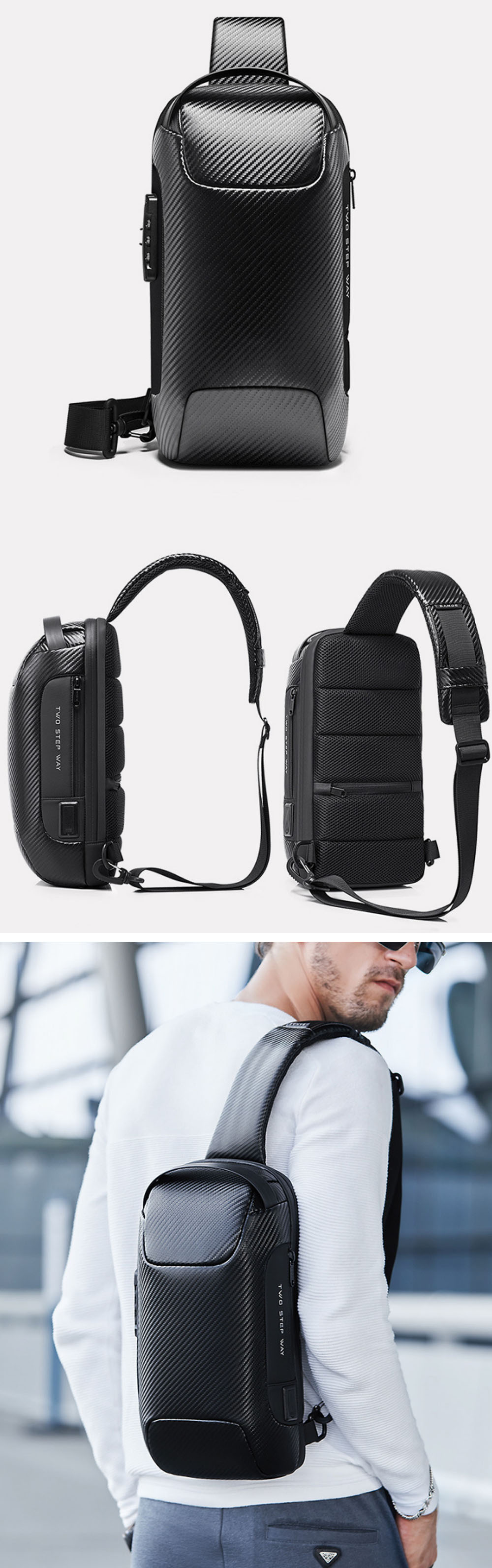 BANGE-USB-Charging-Sling-Bag-Carbon-Fiber-Waterproof-Anti-theft-Lock-Crossbody-Bag-Chest-Bag-Outdoor-1758351-5