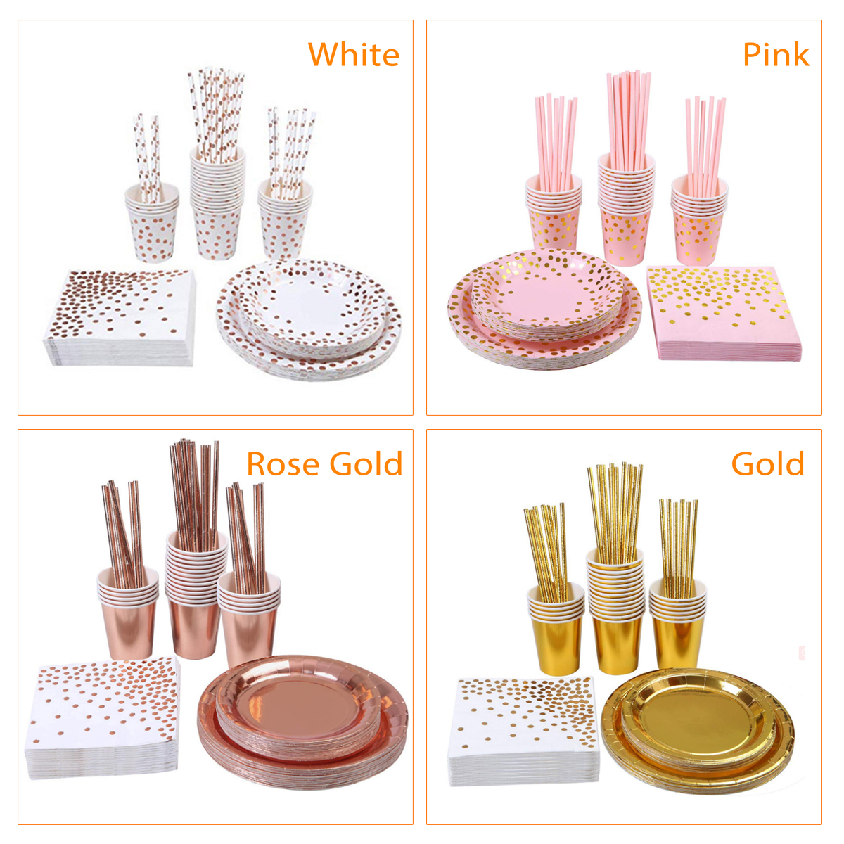 125pcs-Party-Disposable-Tableware-Set-Festival-Paper-Cups-Camping-Fork-Spoon-Rose-Gold-Plates-Straws-1662319-6