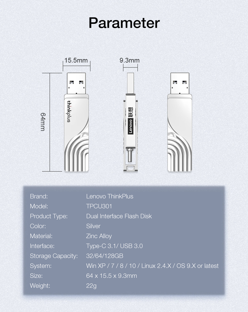 2-Pcs-Lenovo-ThinkPlus-TPCU301-2-In-1-Type-C-USB30-Flash-Drive-128G-360deg-Rotation-Zinc-Alloy-USB-D-1942078-8