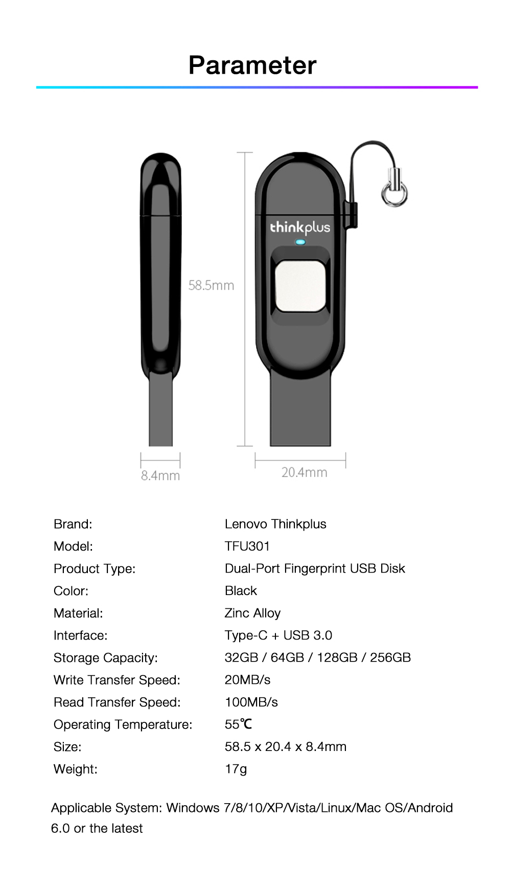 Lenovo-Thinkplus-2-In-1-USB-30-Type-C-Fingerprint-USB-Disk-32G-64G-128G-256G-Pendrive-Privacy-Protec-1942623-9