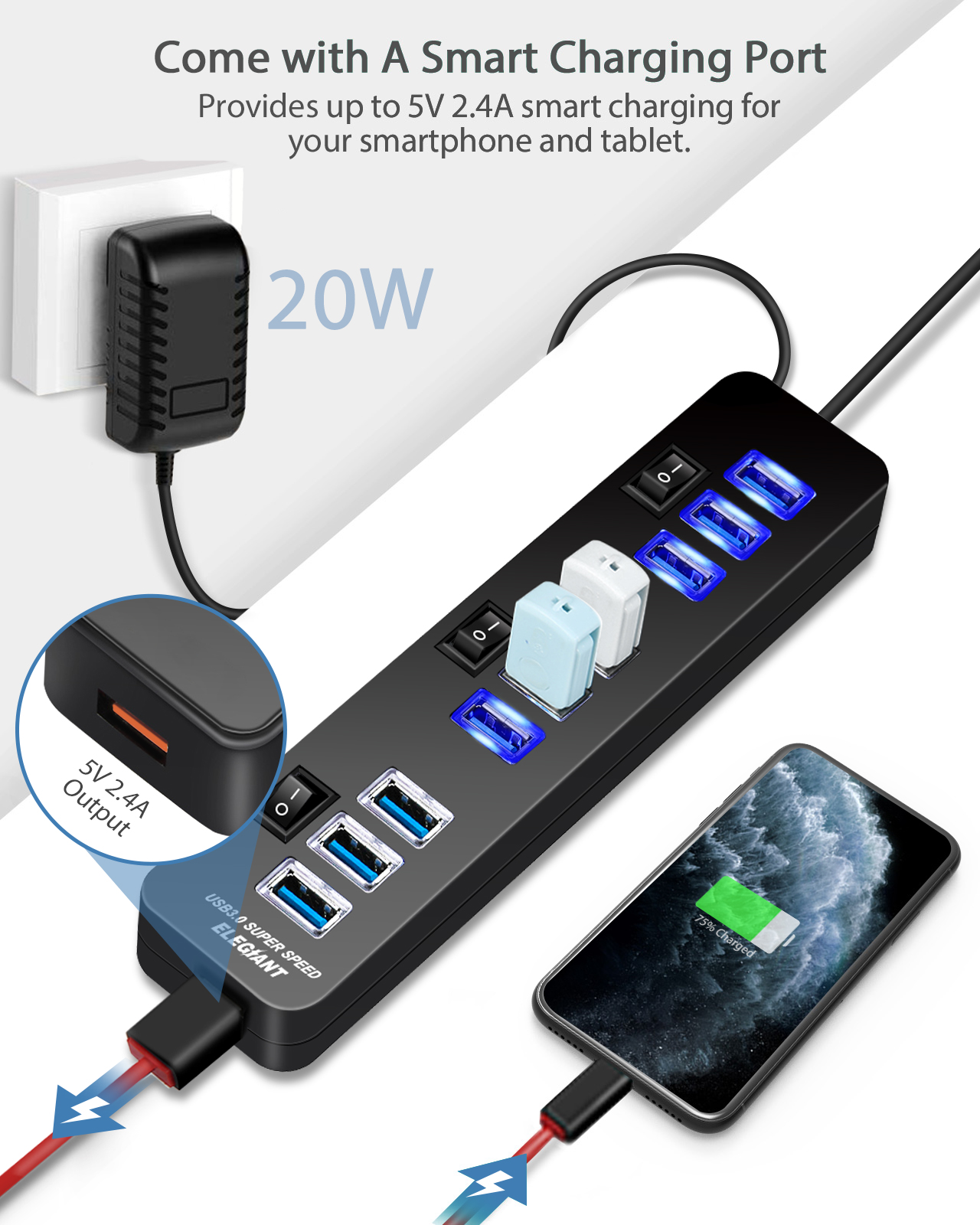 10-Port-USB-Hub-9-Port-USB30-Data-Hub--1-Smart-Charging-Port-with-OnOff-Switches-Power-Adapter-5V4A--1887293-4