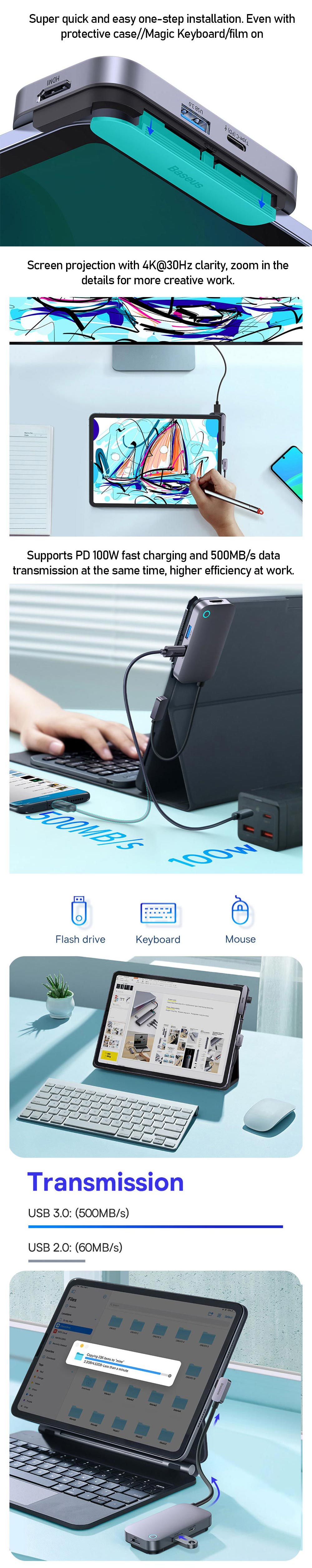 BASEUS-4-in-1-Type-C-Docking-Station-USB30-PD100W-4K30Hz-HDMI-35mm-Audio-Multifunctional-USB-C-Hub-S-1975713-3