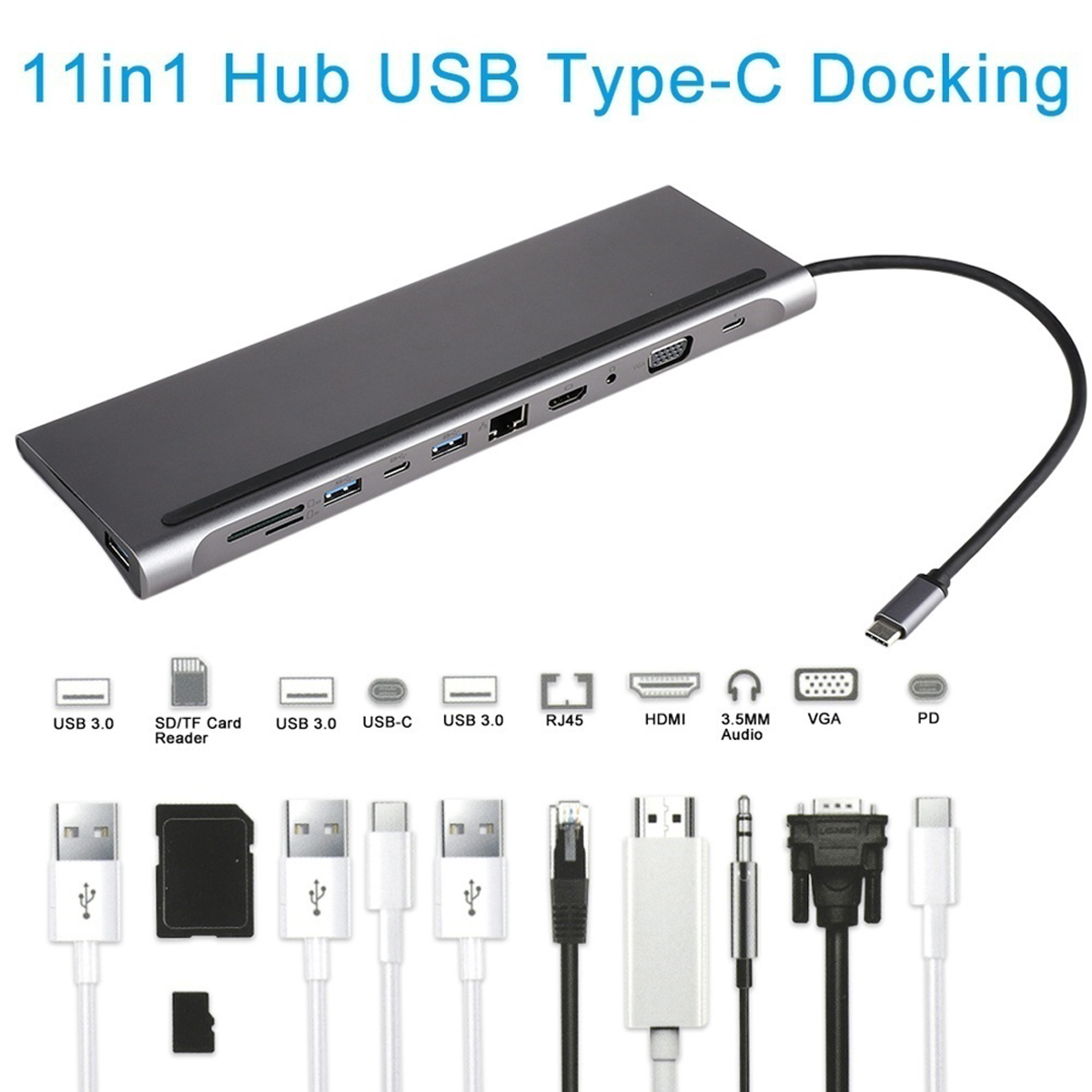 Bakeey-11-in-1-USB-C-Hub-Adapter-with-3--USB-30USB-C87W-Type-C-PD-Charging4K-HD-DisplayVGAEthernet-R-1654394-1