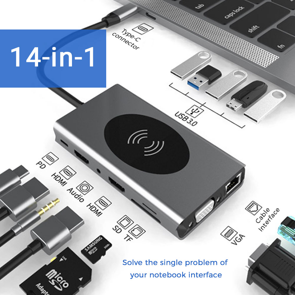 Bakeey-14-In-1-Triple-Display-USB-C-Hub-Docking-Station-Adapter-With-5--USB-30--10W-Wireless-Charger-1694929-1