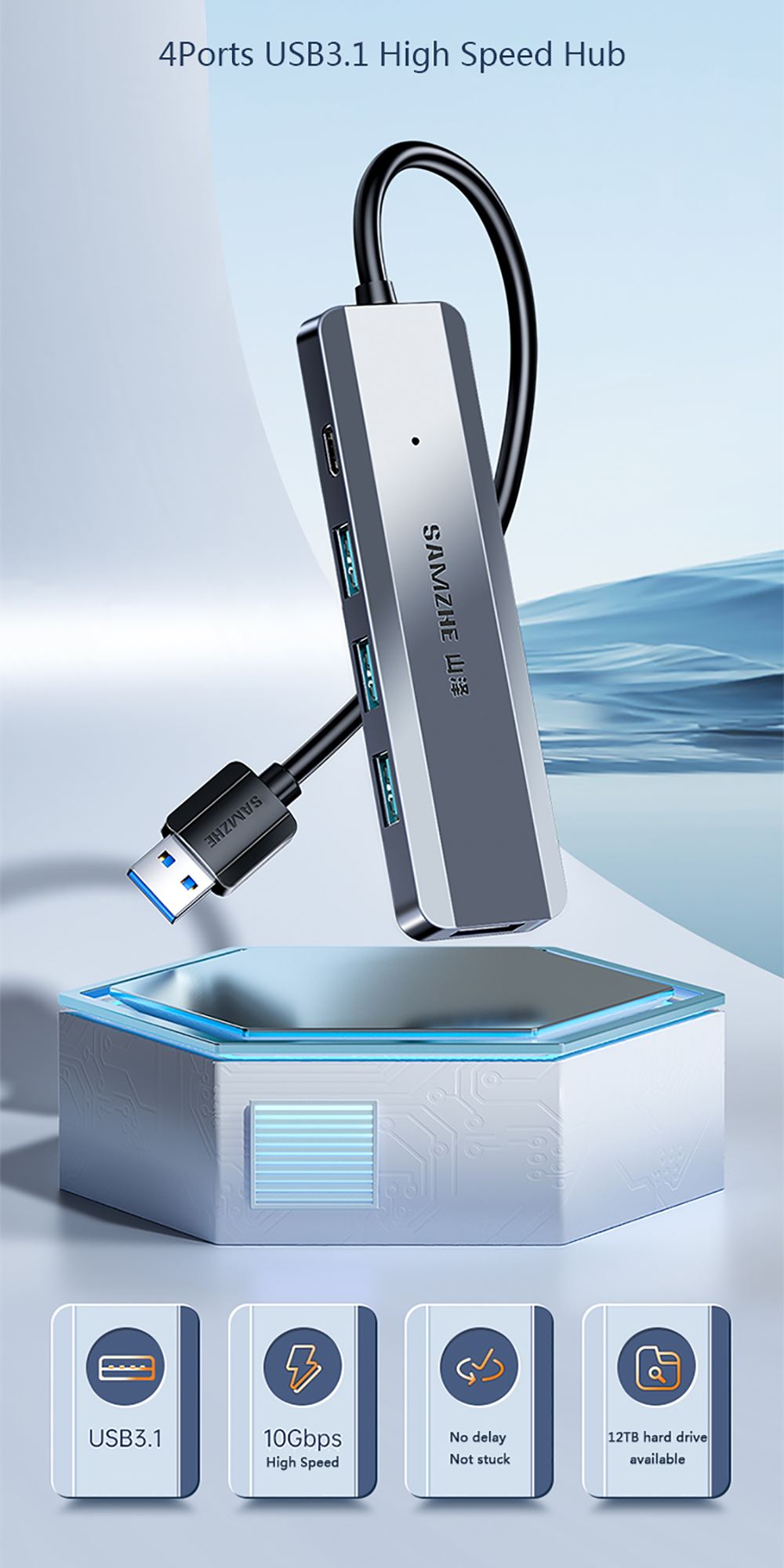 SAMZHE-USB31-Splitter-High-speed-Gen2-4-Ports-Expansion-Dock-Hub-USB-Hub-025M-Length-for-PC-Laptop-1923301-1