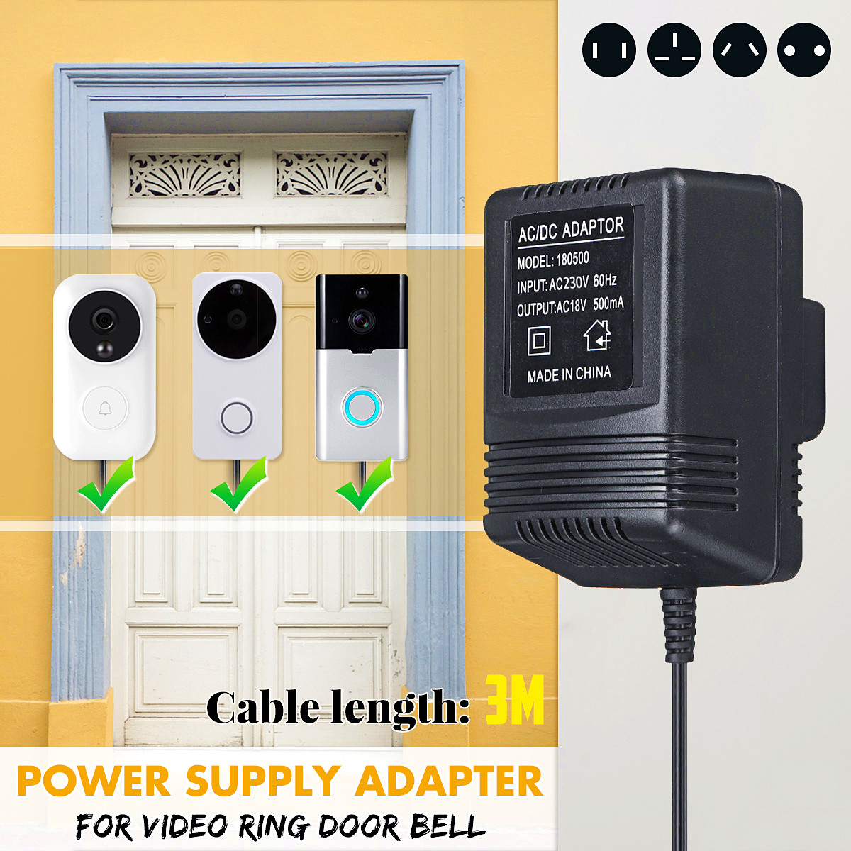 3M-230V-To-18V--Video-Doorbell-Power-Supply-Adapter-Transformer-EU-PlugAU-PlugUK-Plug-1433604-2