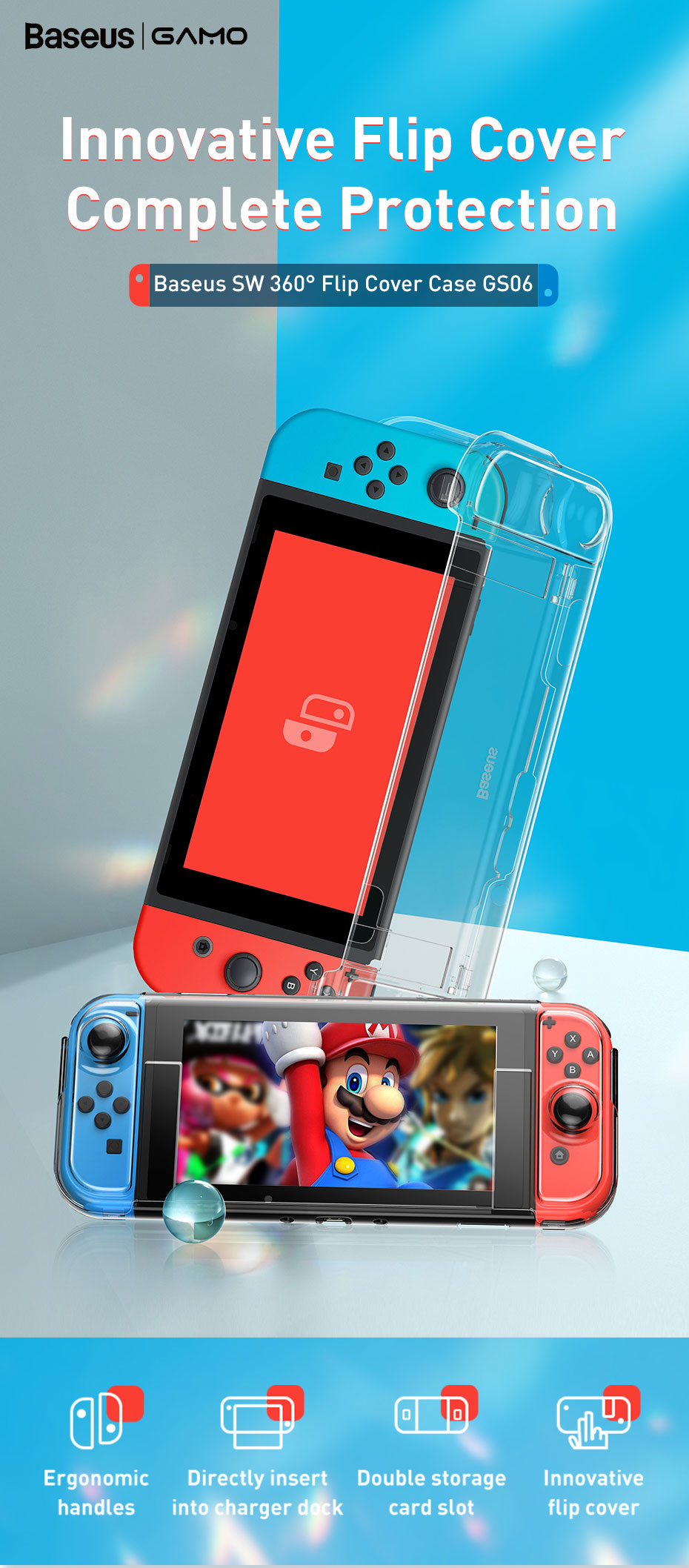 Baseus-SW-GS06-360deg-Filp-Cover-Case-Silicone-Transparent-Protective-Case-For-Switch-1728589-1