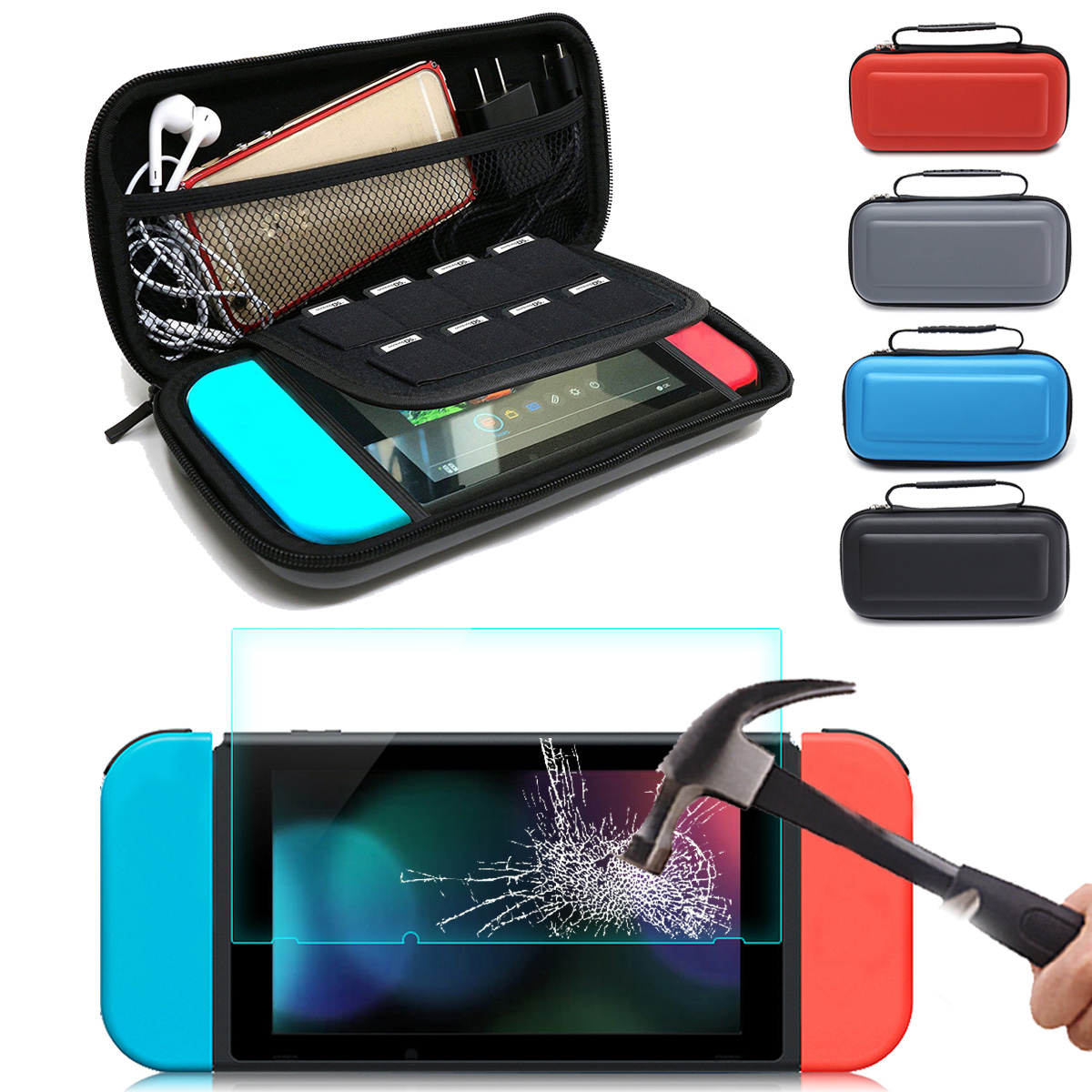 Durable-EVA-Shockproof-Game-Console-Travel-Bag-Carry-Case--Tempered-Glass-Screen-Protector-Film-For--1713997-1