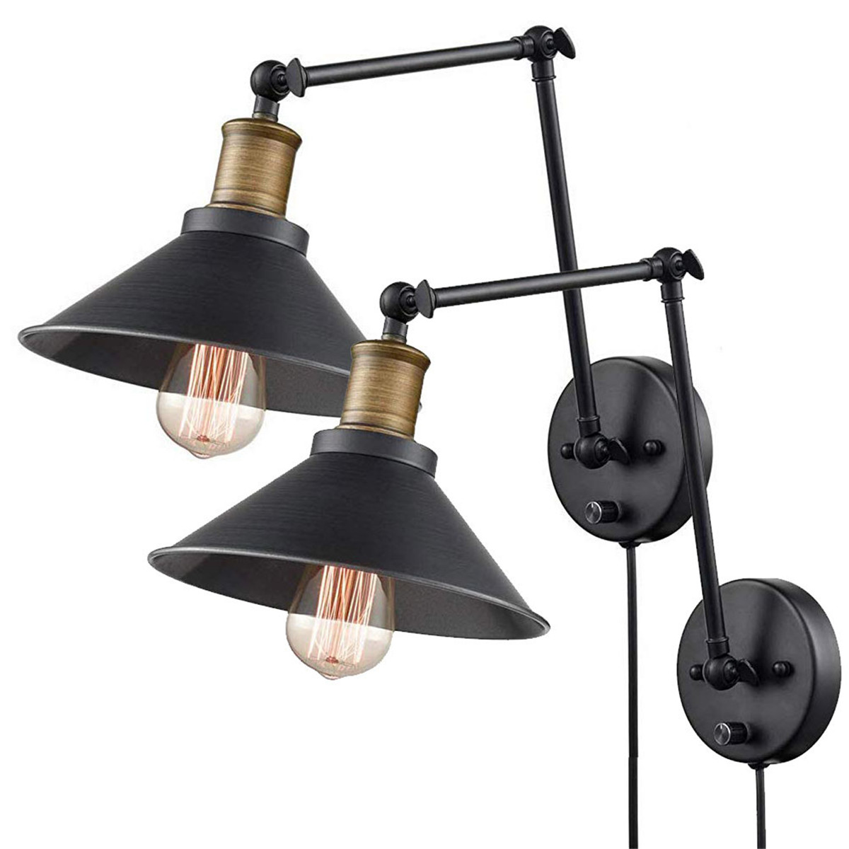 1PCS2PCS-60W-110V-US-Plug-Industrial-Black-Sconce-Adjustable-Swing-Arm-Angle-Vintage-Wall-Mount-Plug-1934780-11