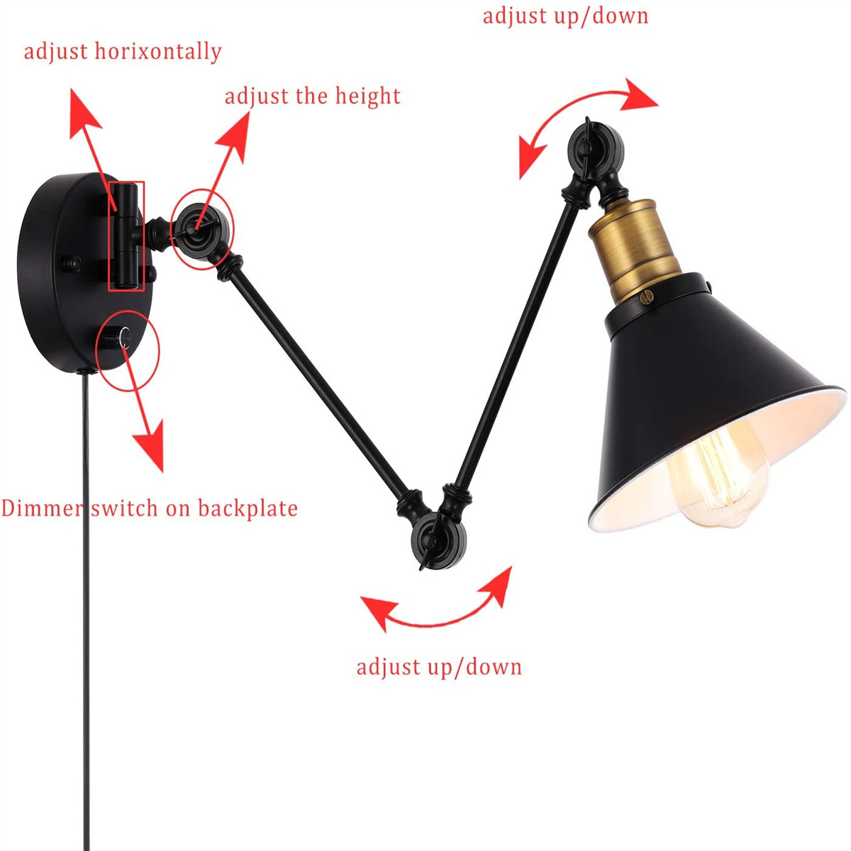 1PCS2PCS-60W-110V-US-Plug-Industrial-Black-Sconce-Adjustable-Swing-Arm-Angle-Vintage-Wall-Mount-Plug-1934780-4