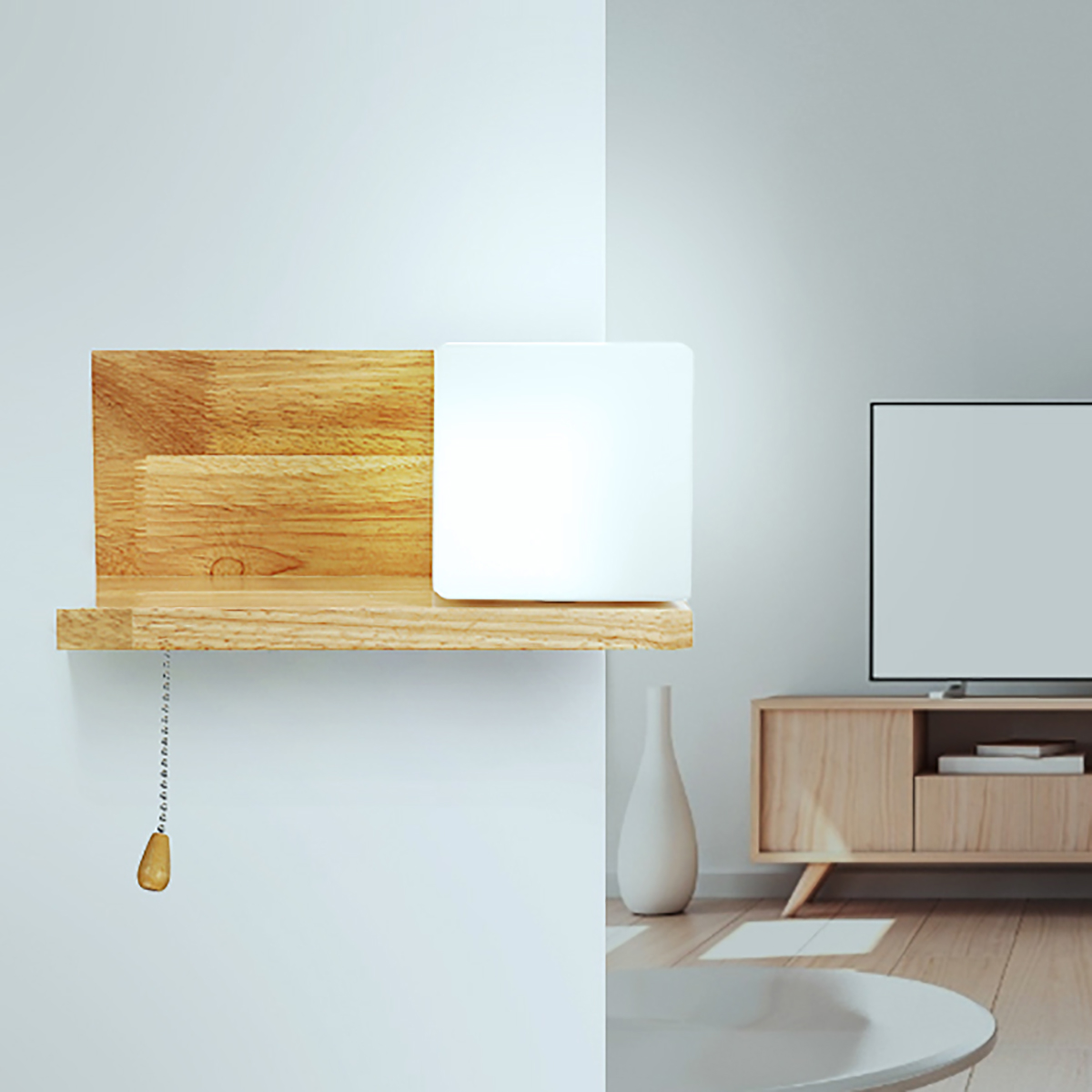 Wooden-White-LED-Lamp-Stair-Hotel-Garden-Bedroom-Bedside-Light-Wall-Mount-Decor-1693891-2