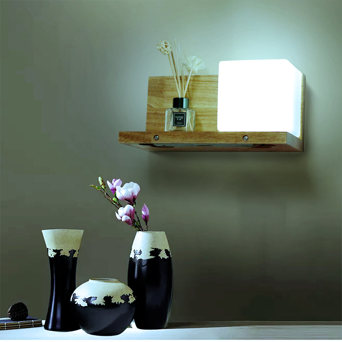 Wooden-White-LED-Lamp-Stair-Hotel-Garden-Bedroom-Bedside-Light-Wall-Mount-Decor-1693891-6