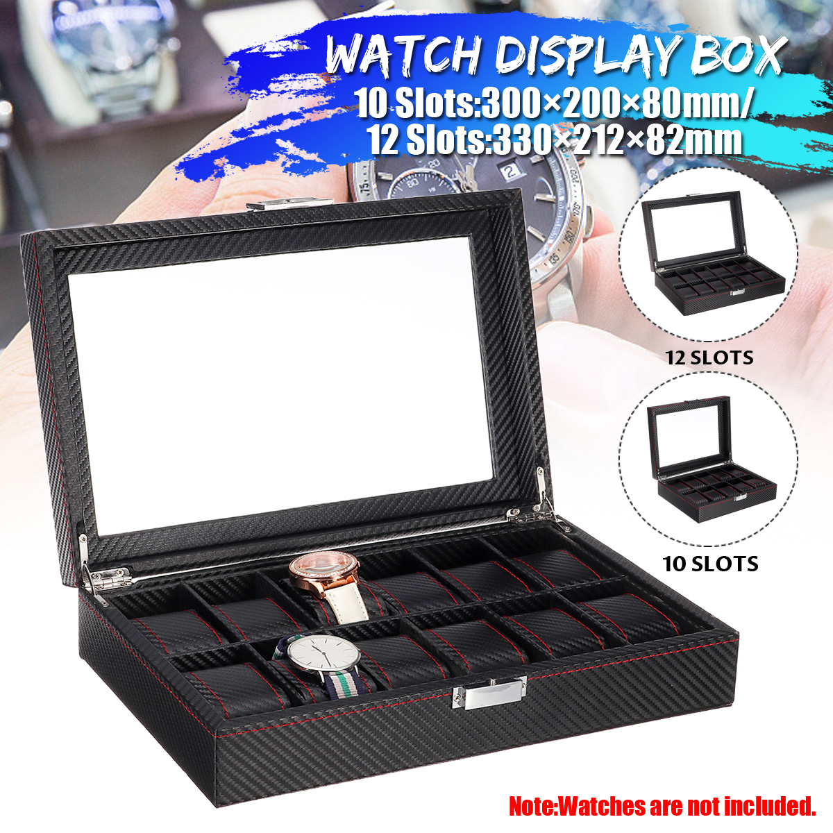 1012-Slots-Carbon-Fibre-Pattern-PU-Leather-Watch-Box-Jewellery-Display-Collection-Storage-Box-1649761-1