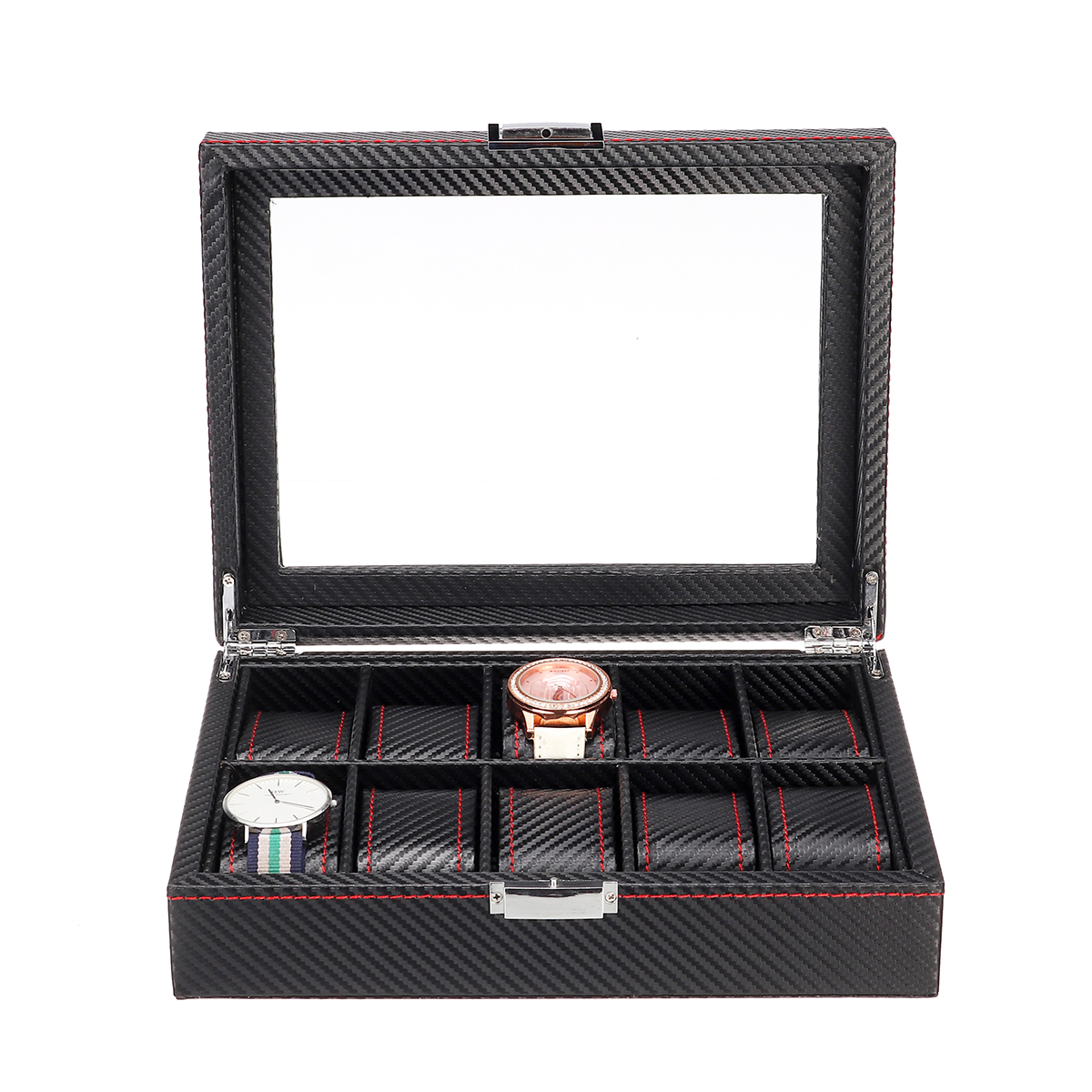 1012-Slots-Carbon-Fibre-Pattern-PU-Leather-Watch-Box-Jewellery-Display-Collection-Storage-Box-1649761-5
