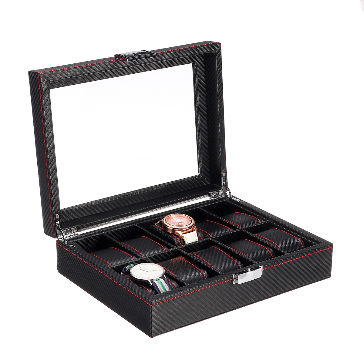 1012-Slots-Carbon-Fibre-Pattern-PU-Leather-Watch-Box-Jewellery-Display-Collection-Storage-Box-1649761-6