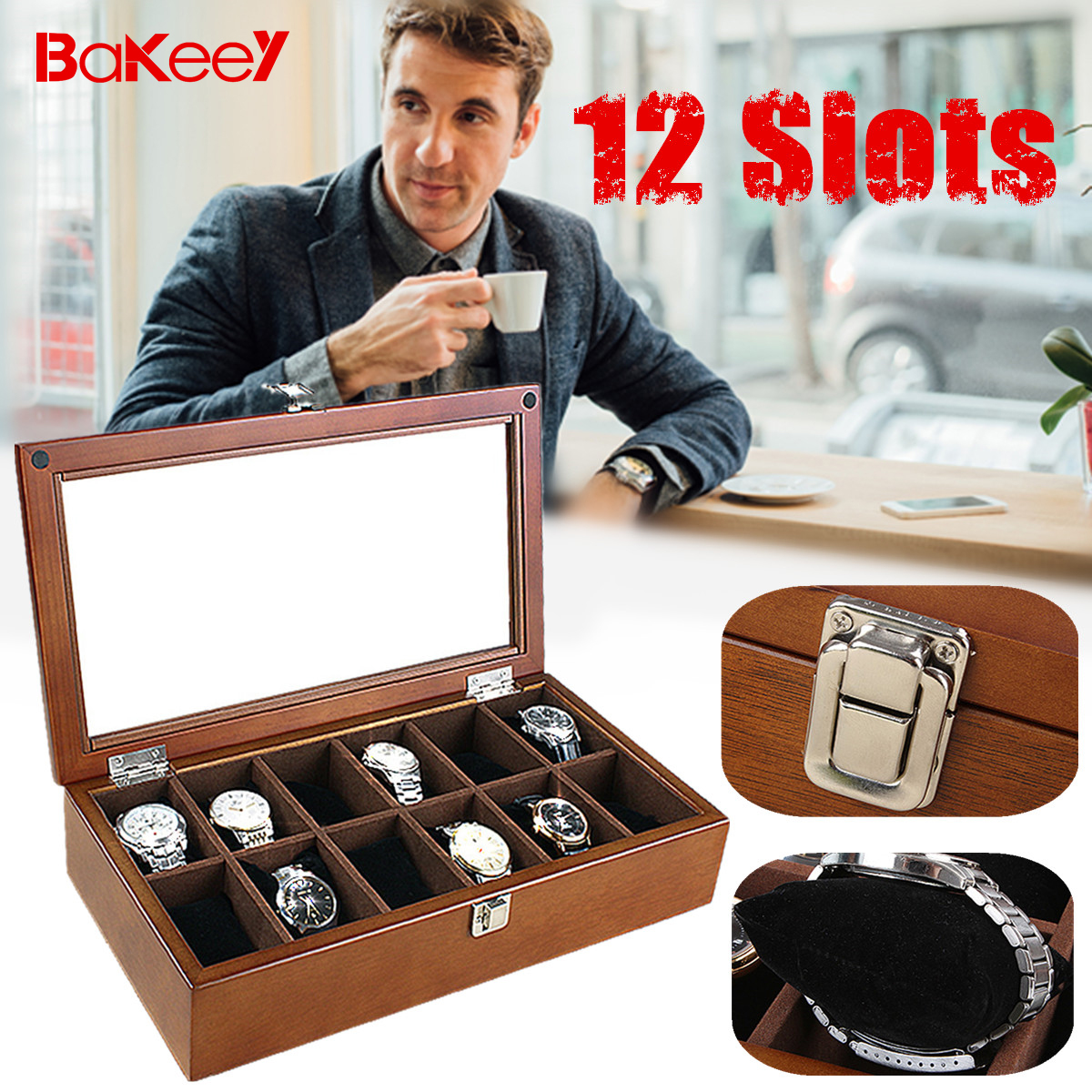 Bakeey-12-Slots-Wooden-with-Skylight-Watch-Box-Jewellery-Display-Collection-Storage-Box-1654309-1