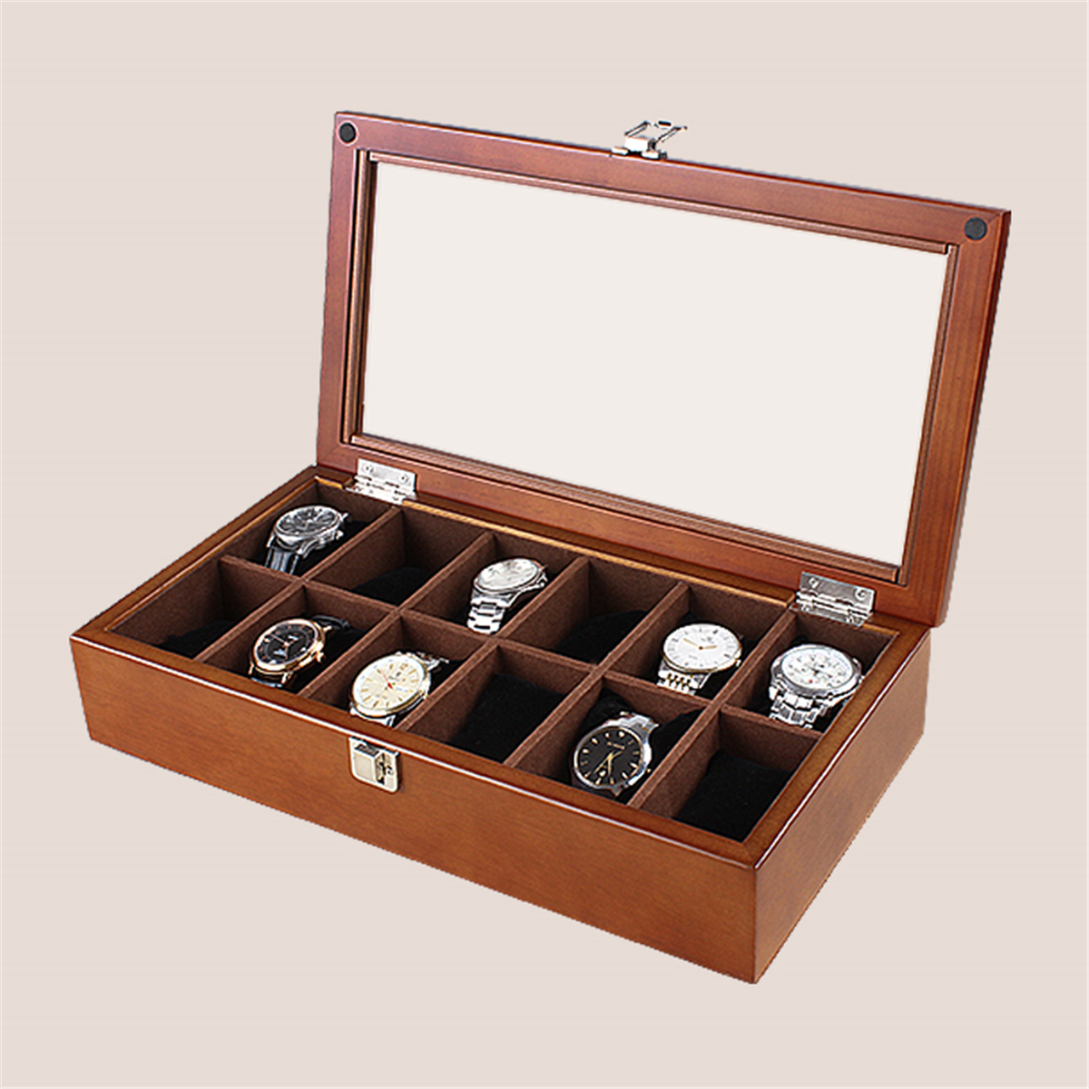 Bakeey-12-Slots-Wooden-with-Skylight-Watch-Box-Jewellery-Display-Collection-Storage-Box-1654309-3