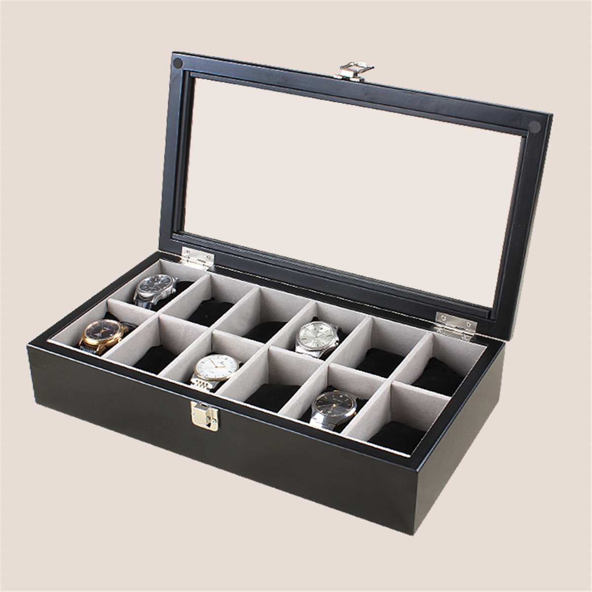 Bakeey-12-Slots-Wooden-with-Skylight-Watch-Box-Jewellery-Display-Collection-Storage-Box-1654309-4