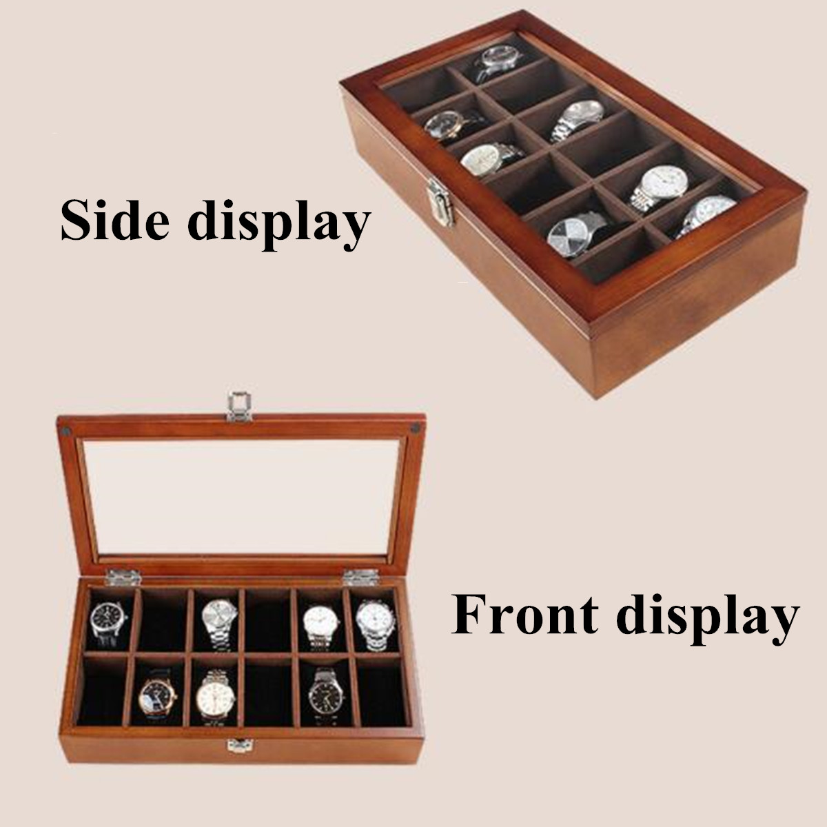 Bakeey-12-Slots-Wooden-with-Skylight-Watch-Box-Jewellery-Display-Collection-Storage-Box-1654309-5