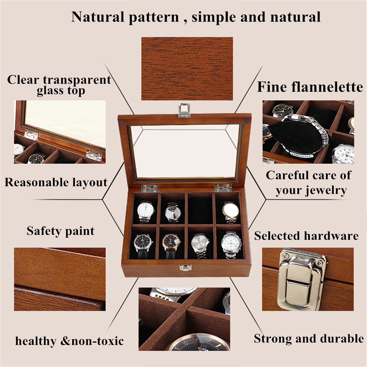 Bakeey-12-Slots-Wooden-with-Skylight-Watch-Box-Jewellery-Display-Collection-Storage-Box-1654309-6