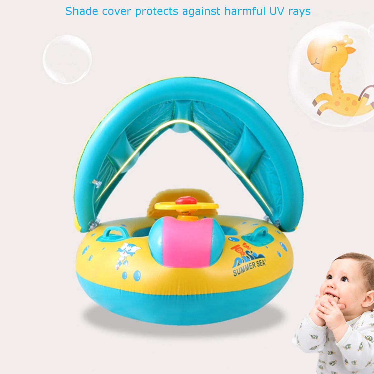 Baby-Inflatable-Swimming-Float-Ring-PVC-Lying-Water-Seat-Boat-Sunshade-Pool-Mattress-with-Canopy-Kid-1869041-6