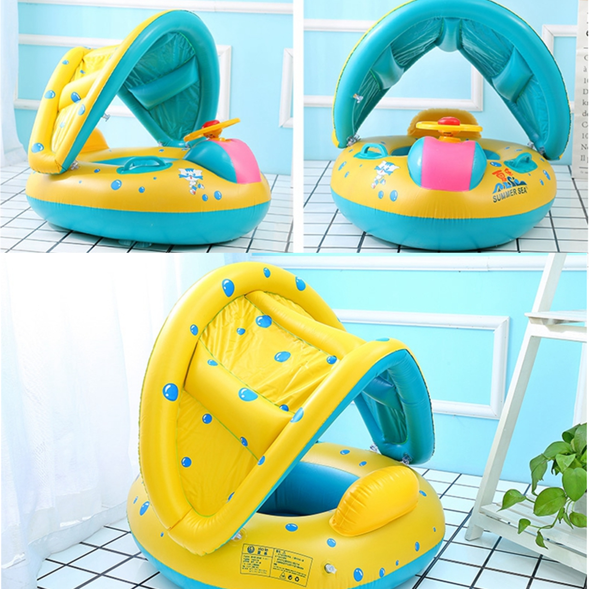 Baby-Inflatable-Swimming-Float-Ring-PVC-Lying-Water-Seat-Boat-Sunshade-Pool-Mattress-with-Canopy-Kid-1869041-7